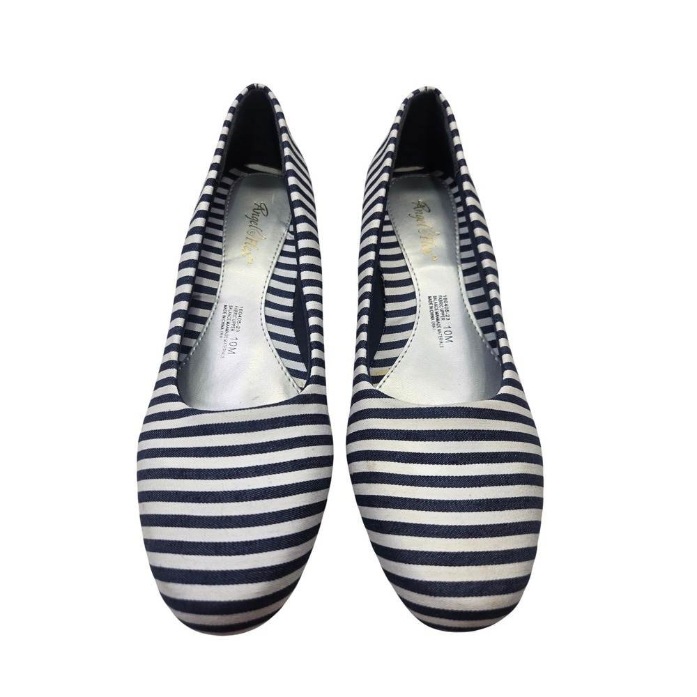 Angel Flex by Beacon Womens Navy White Striped Kitten Heel Pumps 10M‎ Nautical
